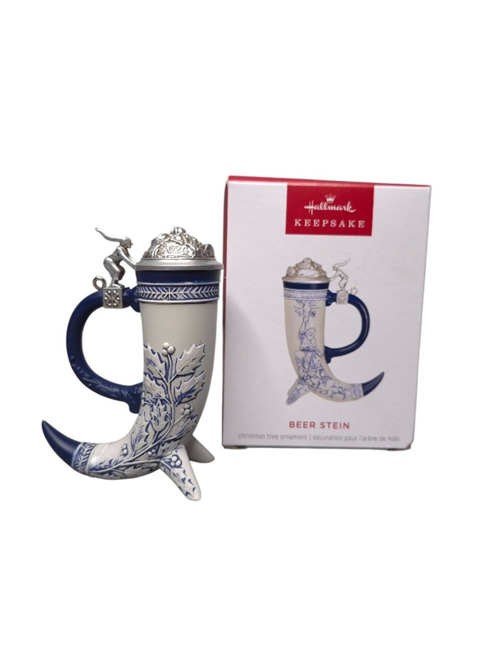 Hallmark Keepsake 2024 Beer Stein Christmas Tree Ornament Blue & White Design